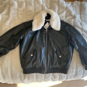WeWoreWhat vegan leather black bomber jacket, size small